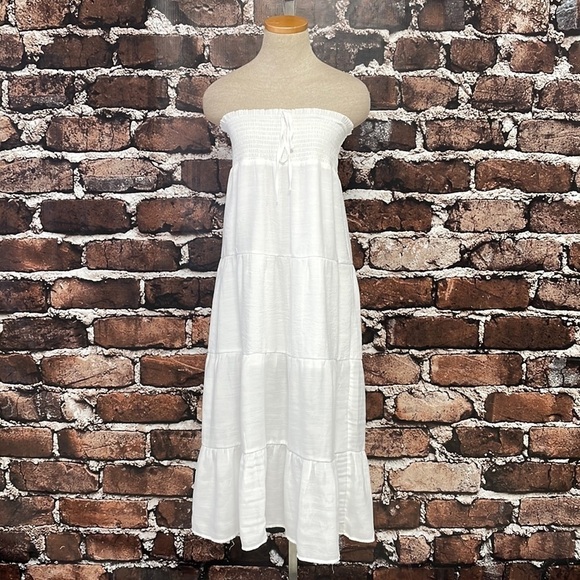 Love Tree Dress Womens Large White Maxi Panel Strapless Smocked Bohemian - Picture 5 of 17